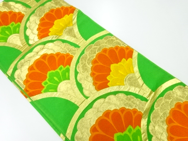 JAPANESE KIMONO / ANTIQUE FUKURO OBI / SILK / WOVEN FLORAL SEIGAIHA